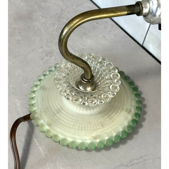 Vintage 1930s Art Deco Green Frosted Glass Wall Sconce Hobnail Beaded Backplate - Picture 4 of 12
